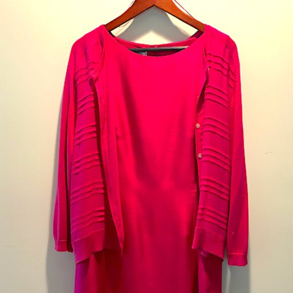 Talbots dress -  Fuschia silk  sleeveless dress + matching cardigan, size 14 - Picture 3 of 9
